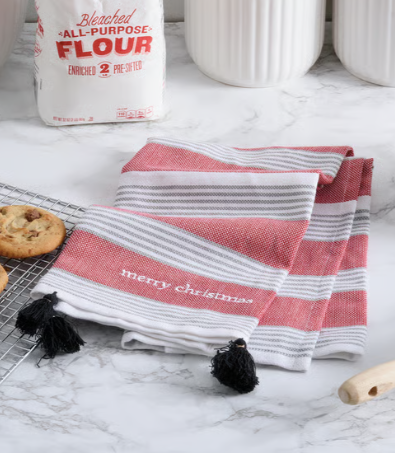 Merry Christmas Striped Kitchen Towel