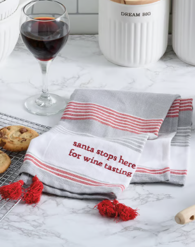 Santa Stops Here For Wine Tasting Kitchen Towel