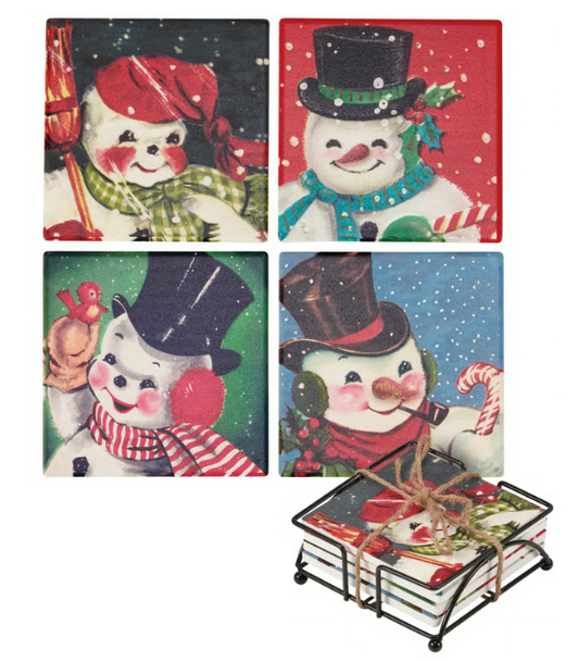 Retro Snowmen Coaster Set