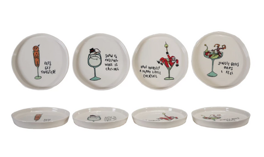 Stoneware Plate with Holiday Icon & Tipsy Saying, 4 Styles