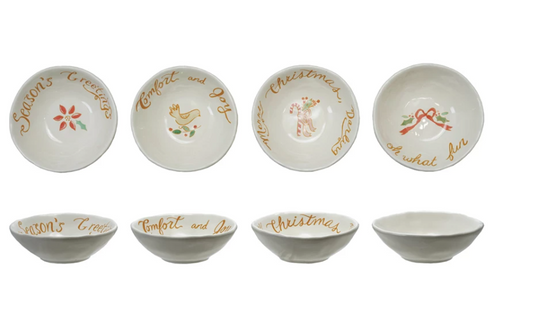 Stoneware Bowl with Holiday Saying/Image, 4 Styles