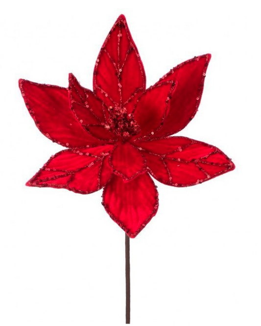 Red Glitter Poinsettia Stem