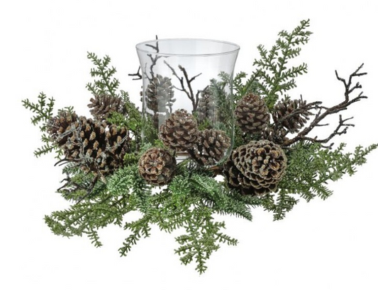 Iced Northwoods Evergreen w/ Hurricane Centerpiece