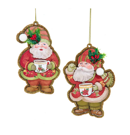 Retro Santa Holding Mug Ornaments, 2 styles