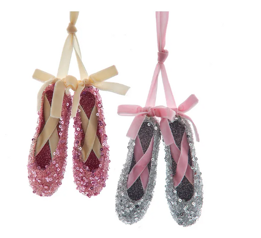 Pink & Silver Sequin Ballet Slipper Ornaments, 2 styles