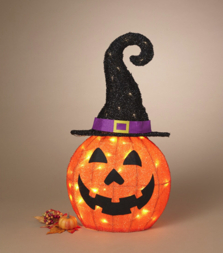 Electric Lighted Pumpkin w/ Witch Hat, Outdoor Safe