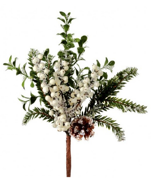 Iced Berry Boxwood Pick, White