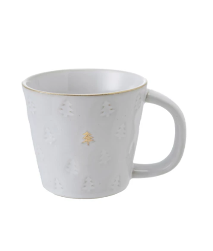 Debossed Stoneware Mug w/ Trees &amp; Gold Electroplating