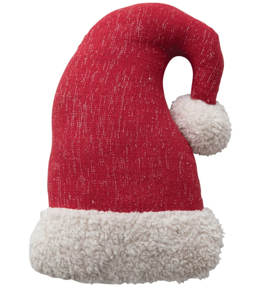 Woven Santa Hat Shaped Pillow with Faux Sherpa Cuff &amp; Pom Pom