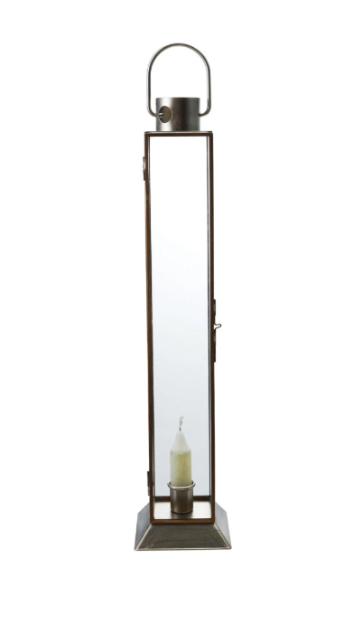 Metal & Glass Lantern Taper Holder, Gold Finish