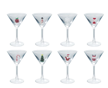 Martini Glass with Hand-Blown Holiday Figure, 8 Styles