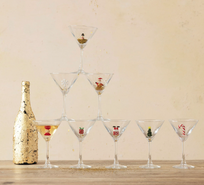 Martini Glass with Hand-Blown Holiday Figure, 8 Styles