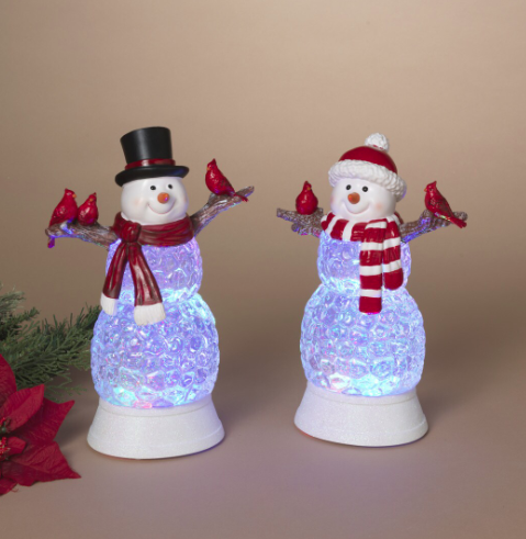 Lighted Spinning Water Globe Snowman, 2 styles