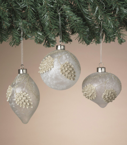 Frosted Glass Pinecone Ornament, 3 styles