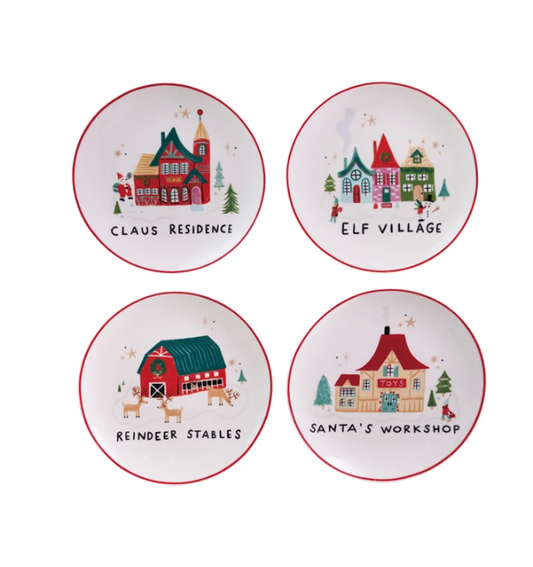 North Pole Village Plates, 4 Styles