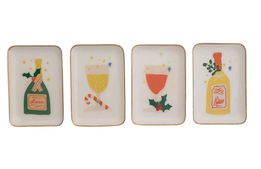 Cocktail Metal Tray with Gold Edge, 4 Styles