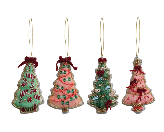 Handmade Beaded Fabric Christmas Tree Ornament, 4 Styles