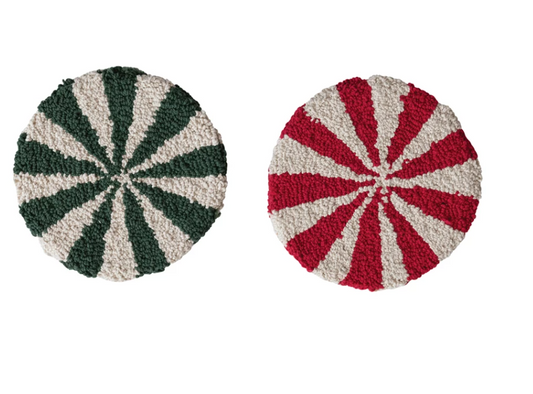 8" Round Cotton Tufted Candy Striped Trivet, 2 Colors