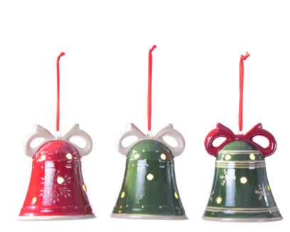 Ceramic Bell Glow Ornament, 3 styles