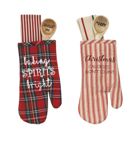 Holiday Oven Mitt, Towel &amp; Spoon Gift Set