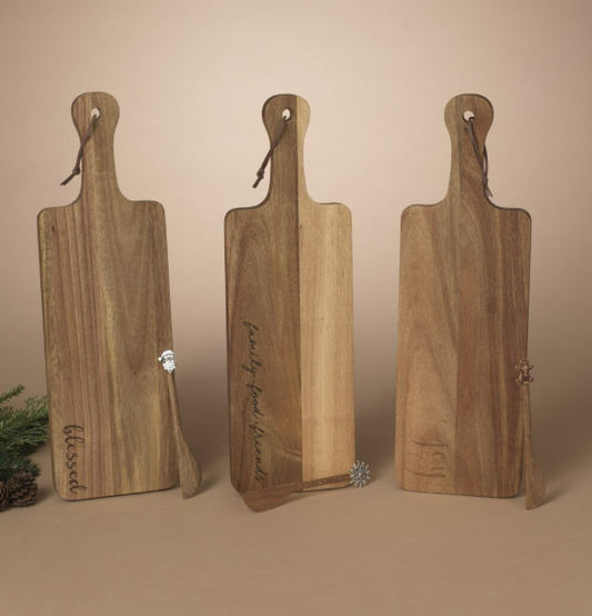 Laser Cut Acacia Wood Cheese Board w/ Cheese Spreader, 3 styles