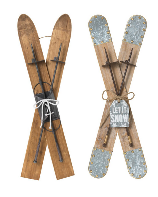 Wood &amp; Metal Holiday Ski Wall Decor, 2 styles
