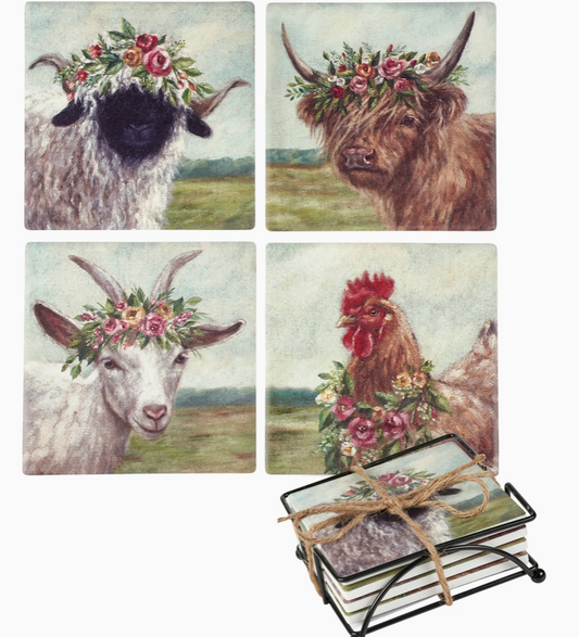 Floral Animal Coaster Set