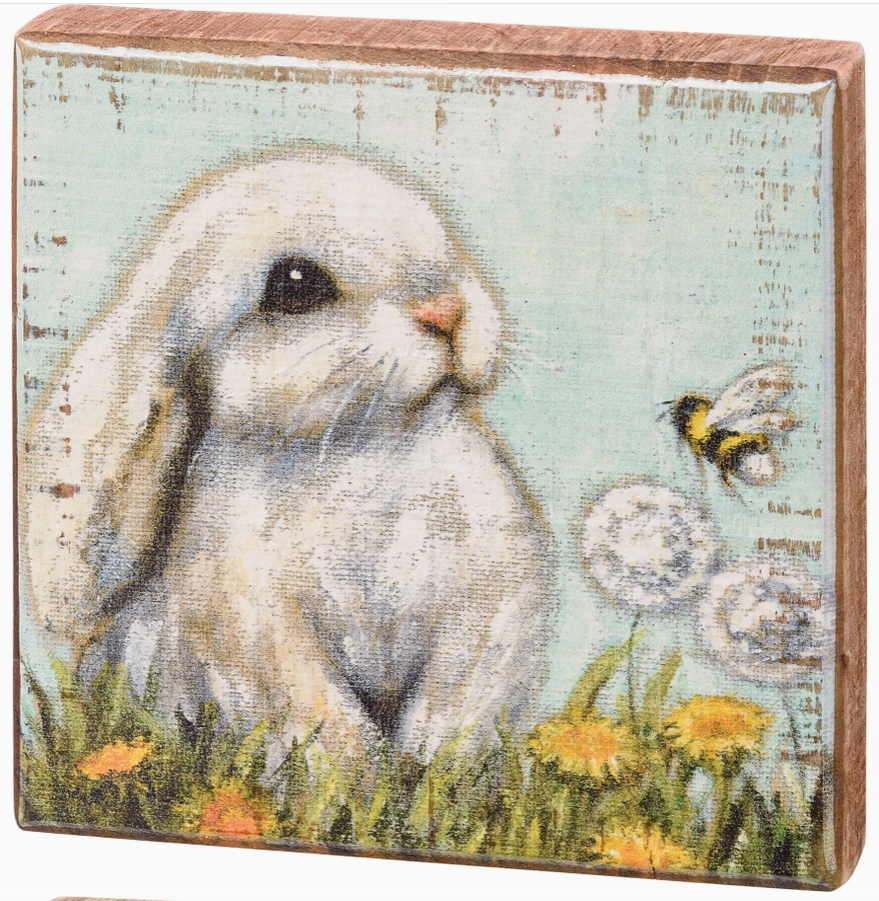 White Bunny Block Sign