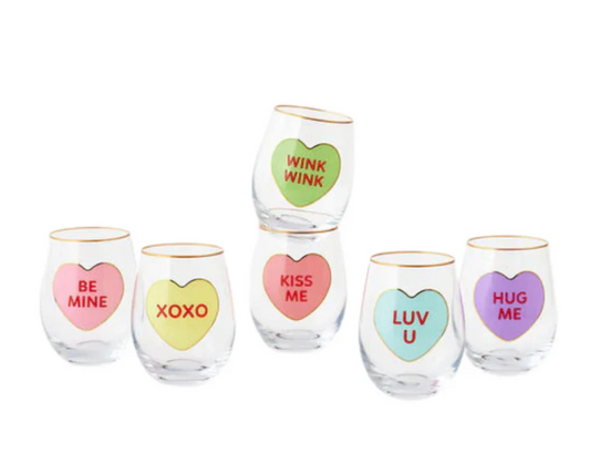 Conversation Hearts Glass Wine Tumbler, 6 styles