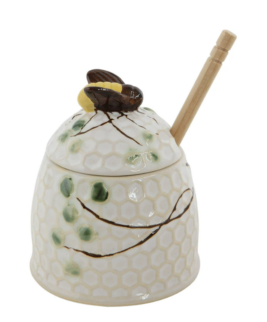 Hand-Painted Honey Jar with Honey Dipper