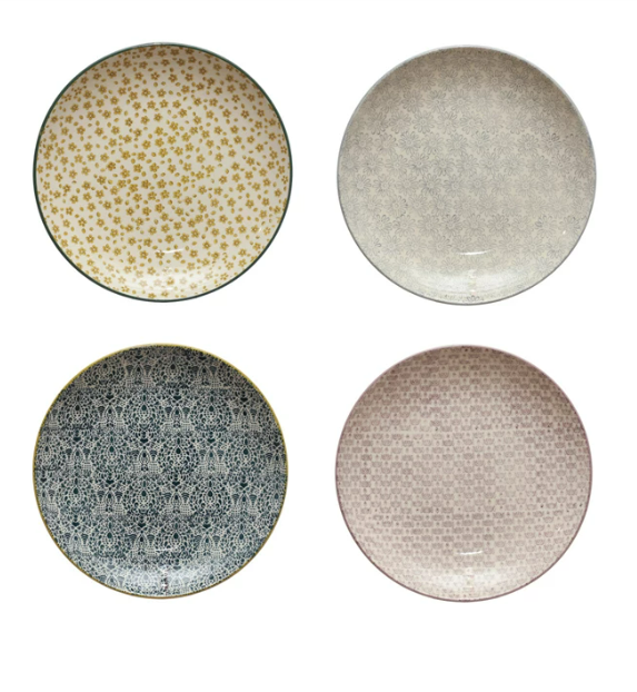 Meadow Stoneware Small Plates w/ Pattern, 4 Styles