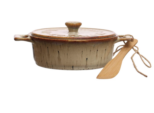 Stoneware Brie Baker w/ Bamboo Spreader
