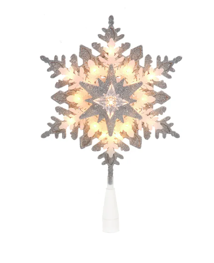 Lighted Silver & White Glittered Snowflake Tree Topper