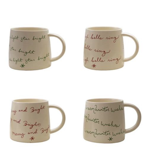 Stoneware Mug with Holiday Saying, 4 Styles
