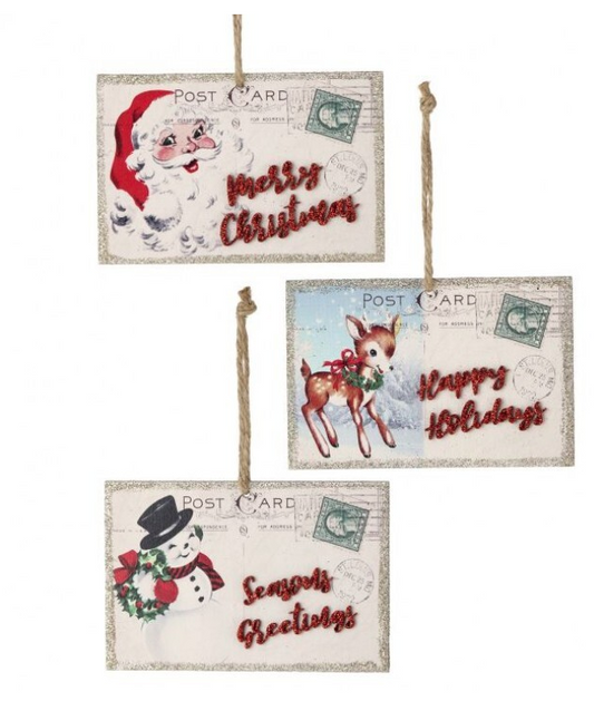 Retro Christmas Postcard Ornament, 3 styles