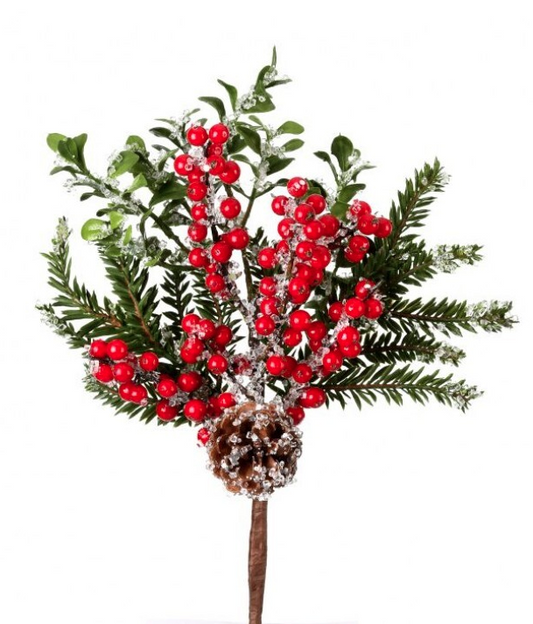 Iced Berry Boxwood Pick, Red