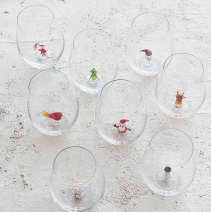 Stemless Wine Glass w/ Holiday Figure Inside, 8 Styles