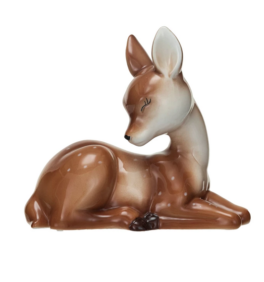 Ceramic Lying Fawn, Brown & White