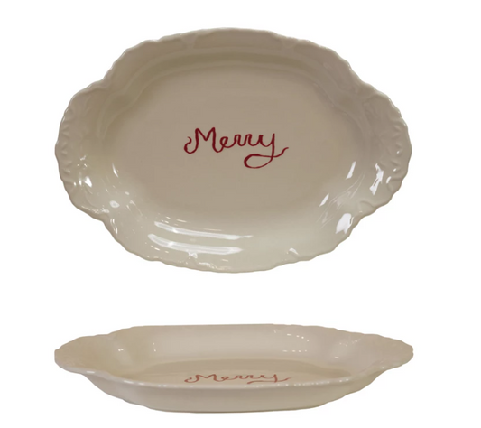 Scalloped Platter with "Merry"