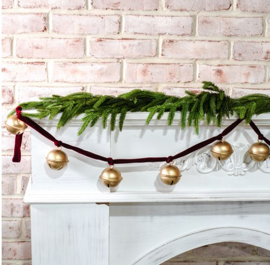 Gold Bell and Red Velvet Garland