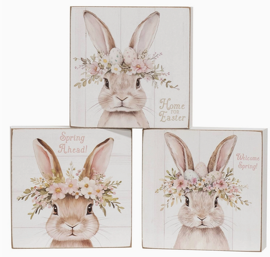 Welcome Spring Crown Bunny Box Sign, 3 styles