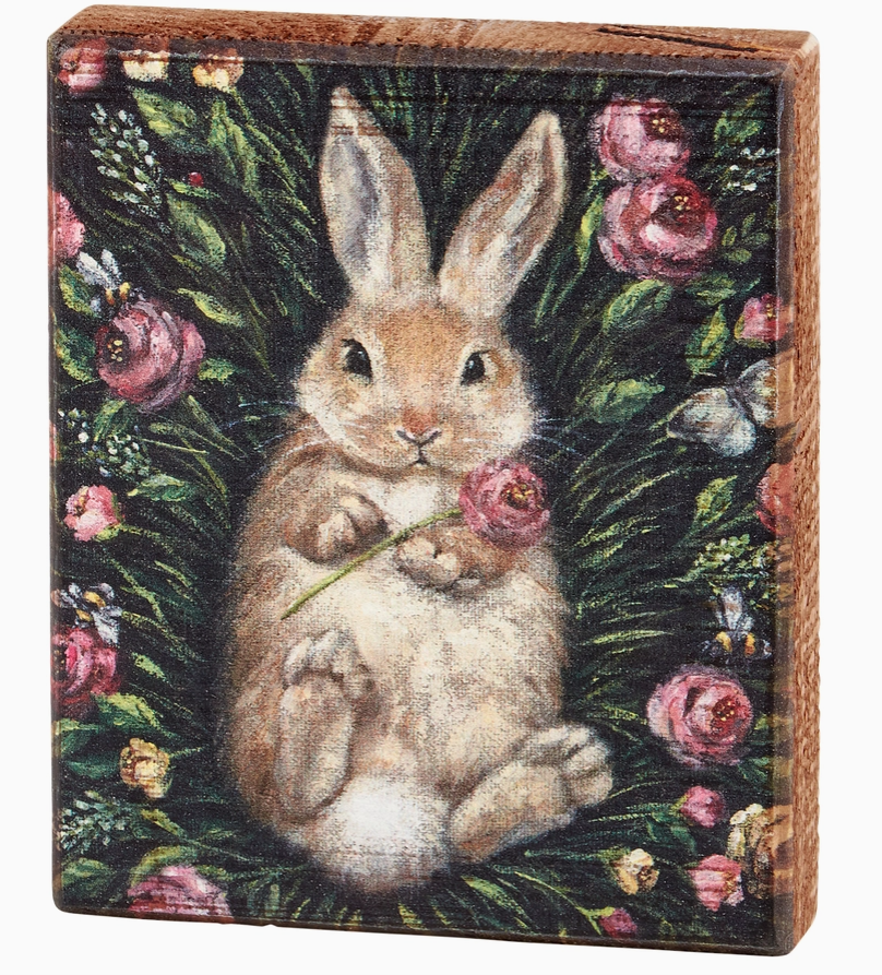 Snuggling Bunny Block Sign