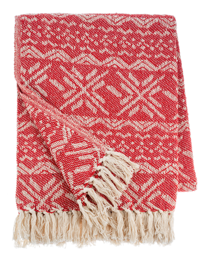 Red & Natural Snowflake Woven Throw