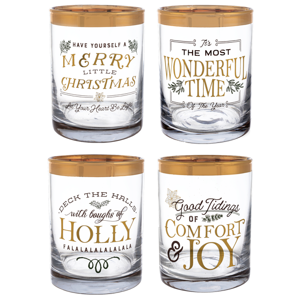 Holiday Messages Low Ball Glasses, 4 styles