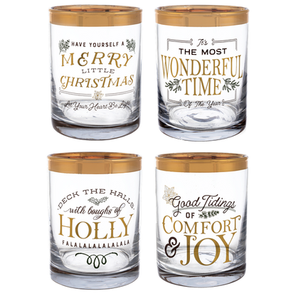 Holiday Messages Low Ball Glasses, 4 styles