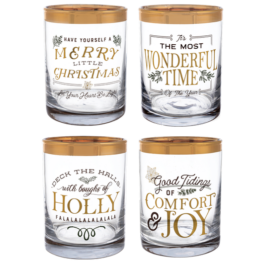 Holiday Messages Low Ball Glasses, 4 styles