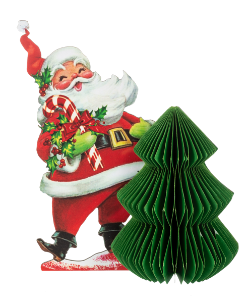 Vintage Honeycomb Santa w/Tree Figurine