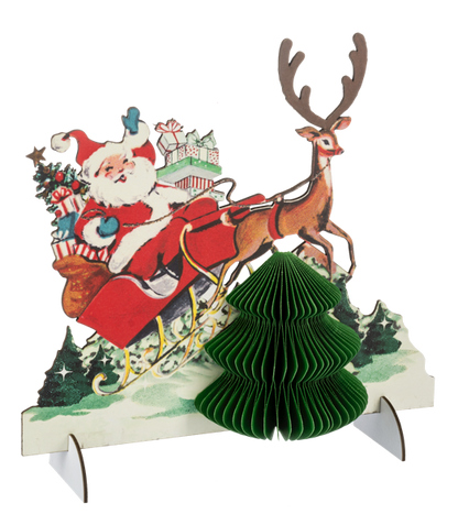 Vintage Honeycomb Santa in Sleigh Figurine