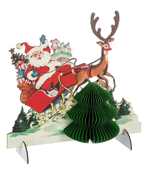 Vintage Honeycomb Santa in Sleigh Figurine