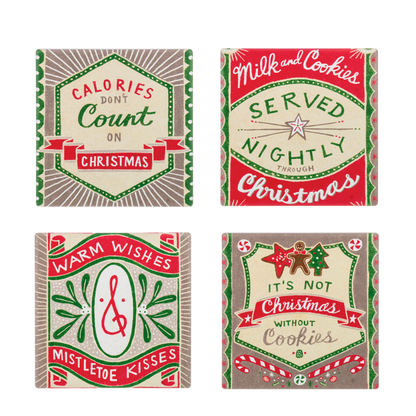 Retro Holiday Message Coaster Set